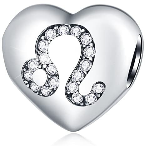 Leo Zodiac Sign Charms, fits Pandora Birthday Bracelet, 925 Sterling Silver Heart Beads I Love My Constellation with CZ Birthstone, Leonis Star Horoscope Gifts for Girl/Boy/Family