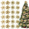 Whaline 24Pcs Christmas Poinsettia with 24Pcs Clips 4 Design Glitter Gold Artificial Flower Winter Party Supplies for Xmas Tree Ornament Wedding Birthday Wreath Decoration