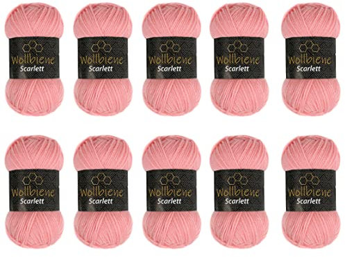 Wollbiene Scarlett Wolle 10 x 50g Strickwolle 500 Gramm Wolle zum Stricken und Häkeln Babywolle türkische Wolle (rosa 07)