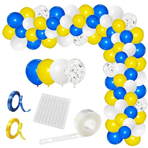 116 blau-gelb-weiße Ballongirlanden-Set, königsblau-gelb-weiß-silberne Konfetti-Luftballons für Geburtstag, Babyparty, Hochzeit, Verlobung, Jahrestag, Picknick, Abschlussfeier, Party-Dekoration