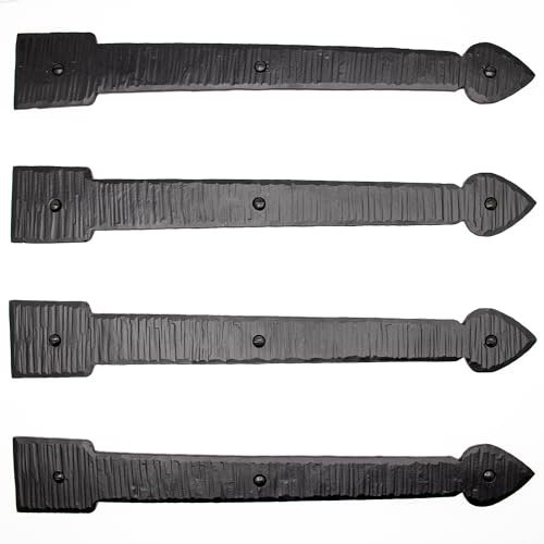 Borderland Rustic Hardware Lot de 4 charnières de porte décoratives en fer forgé Noir 30,5 cm