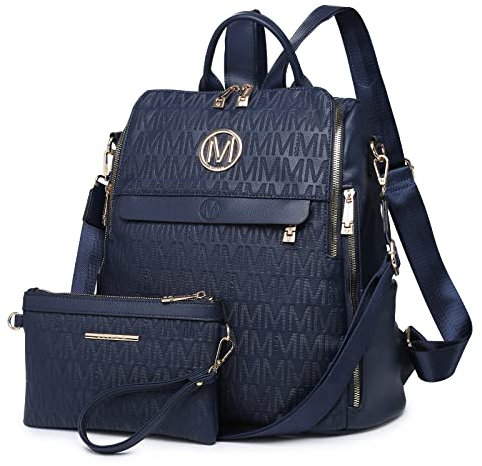 MKP Damen-Rucksack, Geldbörse, PU-Leder, umwandelbar, mittelgroß, Reisen, Schultertaschen, Handtasche und Geldbörse, 2 Stück, Blau, Medium, Rucksack Rucksäcke