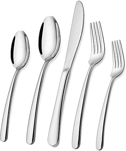 Wildone 40-teiliges Besteckset aus Edelstahl für 8 Personen, Silber, Poliert, Rostbeständig, Spülmaschinenfest, Modern, 1 Set, 40 Stück, Geschirr, Besteckset, Home & Kitchen