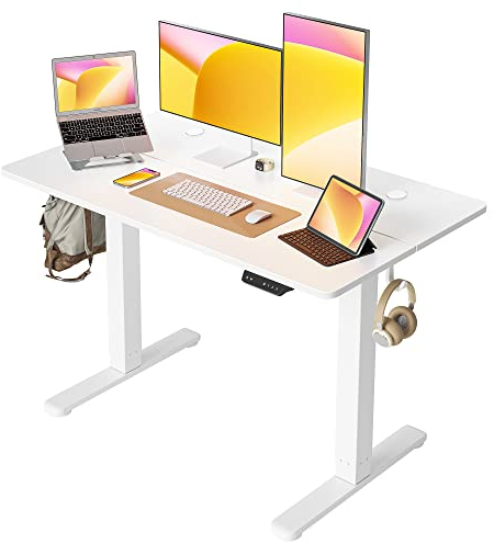 Cubiker Standing Desk Height Adjustable Electric Desk, 100 * 60cm Stand up Table, Sit Stand Home Office Desk with Splice Board, White Top