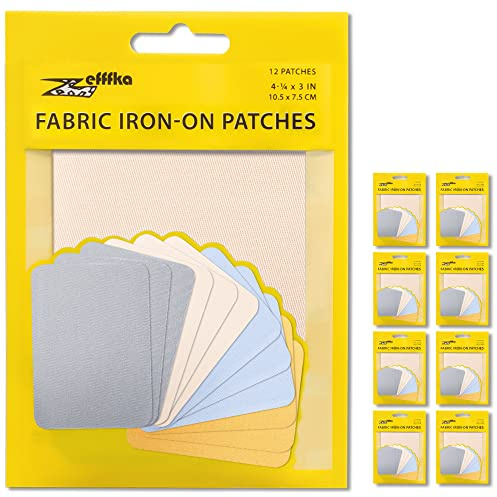 ZEFFFKA 9PACK Fabric Iron-on Patches Inside & Outside Strongest Glue 100% Cotton Blue Gray Beige Brown Repair Decorating Kit 12 Pieces Size 3 by 4-1/4 (7.5 cm x 10.5 cm)