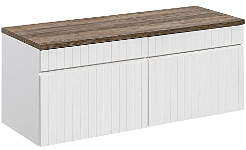 Lomadox Badezimmermöbel Waschtischunterschrank 120cm, 2 Schubladen in weiß matt mit Vintage Eiche Nb., B/H/T ca. 120,4/48,5/46 cm