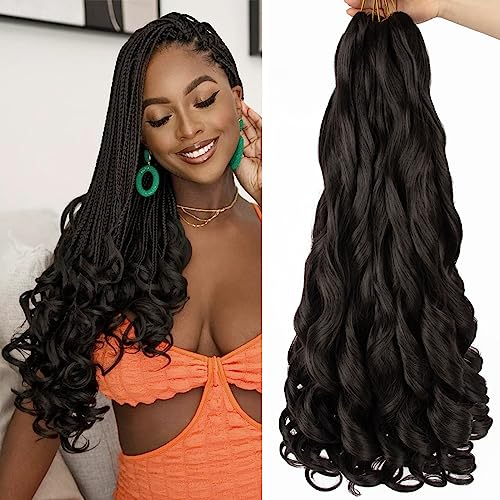 Curly Braiding Hair 24 Inch Pre Stretched Bouncy Braiding Hair Loose Wave Braiding Hair 8 Packs French Curly Hair,Braiding Hair With Curly Ends French Curl Braids Crochet Hair Extensions (Black)