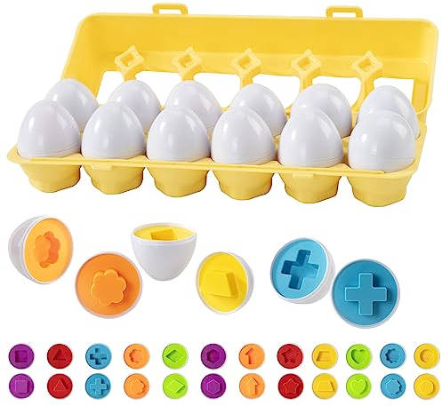 Wisplye Passende Eier Spielzeug Kinder, 12 STK Montessori Puzzle Eier Ostereier Farben und Formen Lern Sortierspielzeug Matching Eggs für Kleinkinder Jungen Mädchen ab 3 4 5