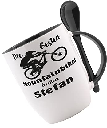 Tasse mit Löffel - Die Besten Mountainbiker heißen - Löffeltasse, Kaffeetasse m. Motiv, Bürotasse, bedruckte Tasse mit Sprüchen oder Bildern, Tasse personalisiert mit Name