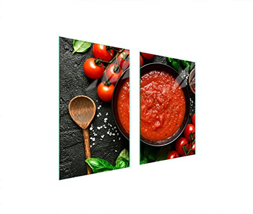 DarHaus Plaque de protection universelle pour plaque de cuisson 65 x 52cm 2 pièce Pour plaques de cuisson Protection contre les éclaboussures Planche a découper en verre trempé, Ardoise Tomates