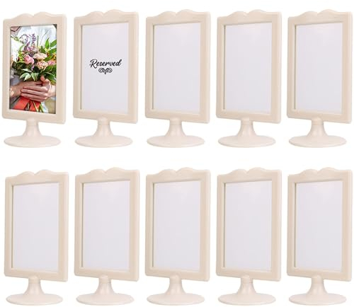 ALBEN Eleganter, doppelseitiger Bilderrahmen – (elfenbeinfarben/cremefarben, 10 Stück) 10 x 15,2 cm Sockel-Bilderrahmen mit Einsätzen und Sockel – 2-seitiger Rahmen für vertikale Präsentation