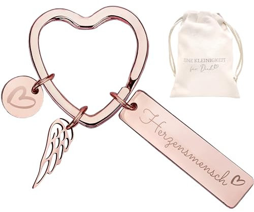 LOViLEE Herzensmensch Roségold – Schlüsselanhänger Glücksbringer inkl. Geschenkbeutel – Schutzengel Geschenk Freundin Geburtstag, Führerschein bestanden Geschenk, Schutzengel Auto