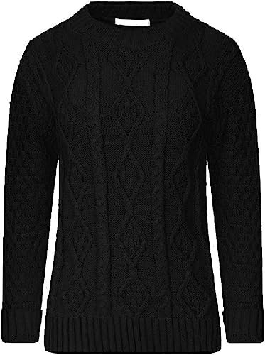 AJFASHION Women Jumpers New Ladies Long Sleeve Chunky Cable Knitted Jumper Crew Neck Winter Sweater Top UK Size 8-22 Black