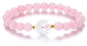 Jovivi Crystal Bead Bracelet Rose Quartz Gemstone Healing Amulet Moon and Star Stone Lucky Protection Bracelets Spiritual Gifts for Women Christmas