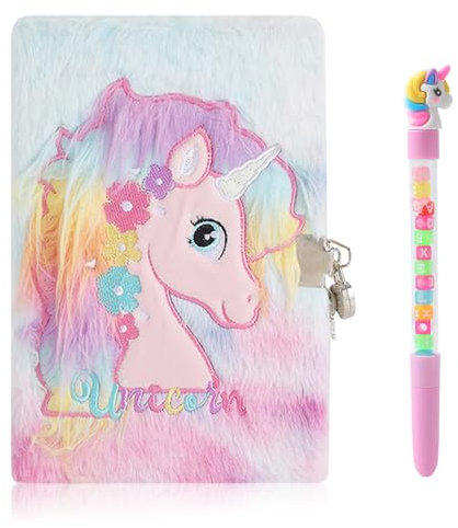 FENYW Tagebuch mit Schloss, A5 Plüsch Einhorn Notizbuch, Tagebuch Mädchen, 160 Seiten Geheimes Tagebuch zum Schreiben und Zeichnen,Geschenke für Mädchen Kinder Weihnachten Festival Geburtstagsgeschenk