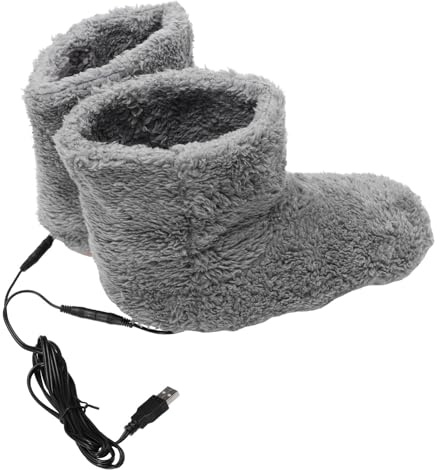 Healeved 1pair Electric Foot Warmer, USB Electric Heating Slippers Socks Heated Plush Shoe Rechargeable Cold Weather Shoes Winter Foot Booties for Bed and Under Desk Grey