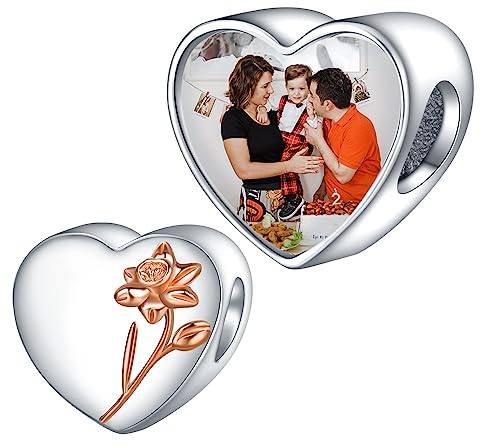 Annmors 925 Sterling Silber Charm Personalisierte Foto Anhänger fit Armband Halskette Maßgeschneiderte Herzform December Holly Bild Perle Frauen Mädchen Katzen Hunde Baby Familie