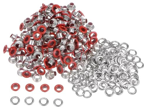 QUARKZMAN 300 Set Kit Occhielli in Metallo 4mm 1/6 Foro Occhielli per Teloni Piccolo Occhiello con Rondelle per Scarpe Vestiti Cintura Etichetta Borsa Tessuto Pelle Progetto, Rosso