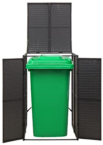 Gecheer Single Wheelie Garbage Trash Bin Storage Garbage Cover Trash Storage Shed Bin Store Outdoor Garden Patio Waste Dustbin Hider Black 70x80x117 cm Poly Rattan