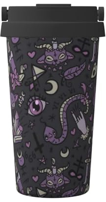 Zhengjia Purple Black Goth Spooky Carry Insulated Coffee Mug Flask for Hot and Cold Drinks Travel Coffee Mug, Sports Water Bottle