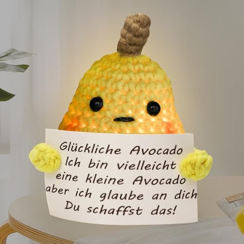 Seutgjie Pocket Hug Positive Avocado mit LED Glückslicht, Glücksbringer Prüfung Abitur 2024 Gute Besserung Geschenke für Beste Freund Kollegen