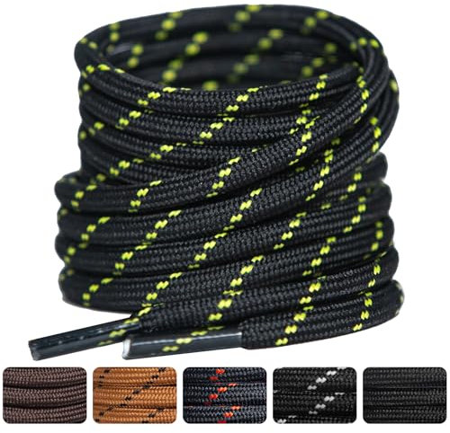 SUBAUM 2 Paar Rund Schnürsenkel für Martens Stiefel,Ersatz Schuhbänder Outdoorschuhe Reißfest 4.5mm Dick Boot Shoelace für Arbeitsschuhe,Wanderschuhe,Jagdschuhe(Schwarz/Gelb-130cm)