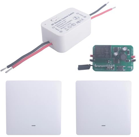 Interruptor de luz inalámbrico, transmisor receptor, 12V 24V 36V interruptores remotos de panel de pared, 5 V-36 V, transmisor de código de seguridad RF, sin cableado (1 receptor y 2 paneles de pared)