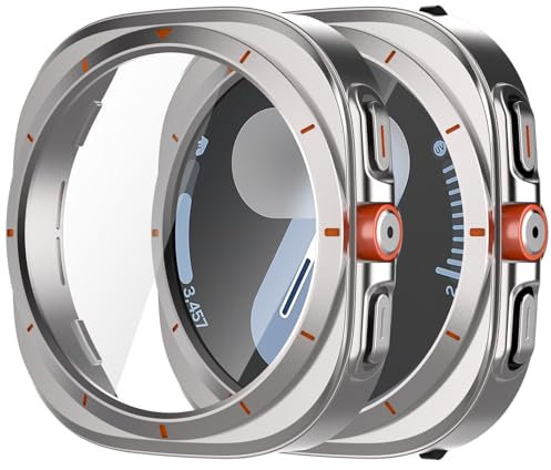 2 Piezas Funda con Protector Pantalla para Samsung Galaxy Watch 7 44mm, con Vidrio Templado Cubierta Completa antiarañazos Funda Protector para Galaxy Watch 7 (Starlight+Starlight)