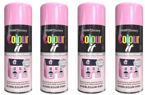 DIOXSTAR Bubblegum Pink Gloss Spray Paint, Quick Drying Paint, All Purpose Spray Paint for Metal, Wood, Plastic, Interior & Exterior Use, Easy to Use, 400ml (4 PCS)