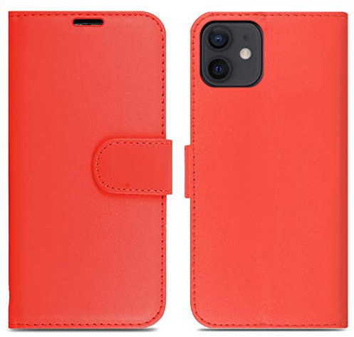 Premium Leather Case For iPhone 12 Mini, Wallet Case Flip Folio Phone Cover With Card Holder For iPhone 12 Mini -Red