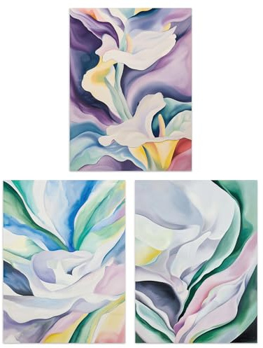 Artery8 Set of 3 Abstract Flowers Pastel Colour Floral Living Room A4 Size Wall Art Prints Pack