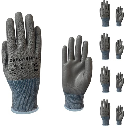 Dalton Safety 4 Pairs Of XXL Cut Resistant Level 3 Work Gloves, HPPE Knitted Cuff, PU Coated Palm & Fingertips. Perfect For General Duty, Gardening, Glass Cutting & Sheet Metal Handling