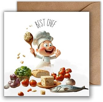 WBdesignz Grußkarte für Köche mit Umschlag - Best Chef Küchenliebhaber Hobby Kochkarte Geburtstagskarte Anerkennung Lebensmittel Essen Kochmütze Küche (quadratisch - 125 x 125 mm)