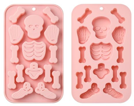 UR URLIFEHALL 2 Stück Halloween Totenkopf Silikonformen Skelett Knochen Fondant Formen zum Backen von Lebensmitteln Herstellung Gelee Süßigkeiten Keks Kuchen Dekoration