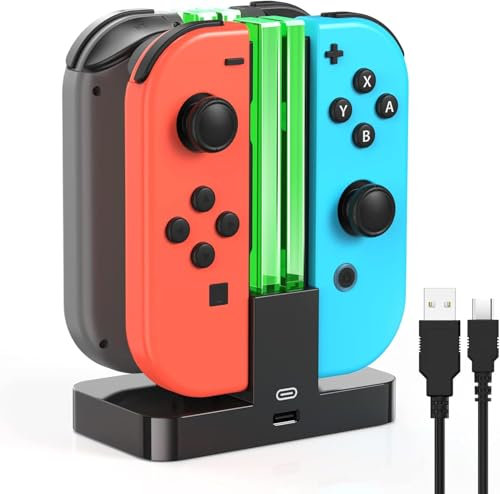 Caricatore per Switch/Switch OLED, Type-c-5V/1A, Base di Ricarica USB Controller Switch, Caricatore per 4 Joycon Switch con Indicatore Di Carica LED