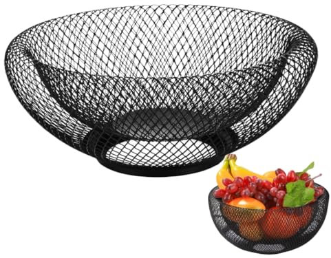 MEETOZ Fruit Bowl, Black Metal Wire Fruit Basket,for Kitchens, Homes, Table Decor Centrepieces and Countertops (B)