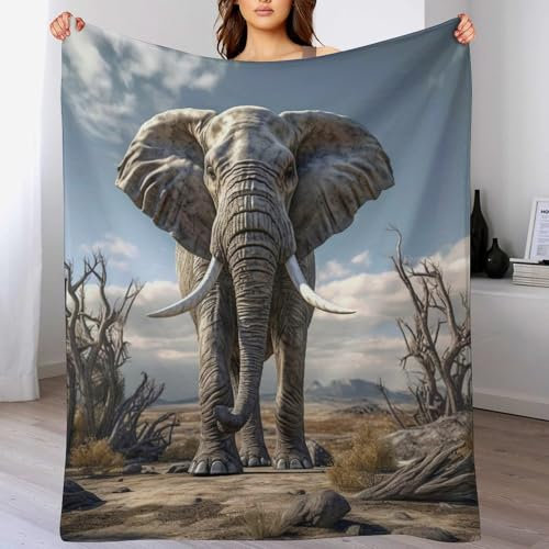 Fleece Decke Elefant, Kuschelweiche Flauschige Fleece Decken Für Couch, Sofa, Bett, Warme Decke Mikrofaserschläfchendecke, 100×130cm