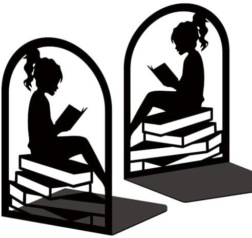 INFUNLY Serre-livres décoratifs en métal pour étagères - 12 x 18 cm - Antidérapants - Robustes - Support de livre unique pour livres lourds - Noir - Pour contenir des livres pour femme