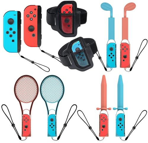 SYACHI Switch Sports Zubehör Set Kompatibel mit Switch/OLED Konsole, 10-in-1-Familien Party Pack Spielzubehör Set für Switch OLED Sportspiele mit Golfschlägern, Tennisschlägern, Schwertern