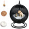 MIAOMI Pet Swing Bed with Stand & Cushion Indoor Outdoor, Egg Chair with Rattan Wicker, Hanging Swinging Hammocks for Cat, Dogs, and Small Animals Bedroom Porch(Black)