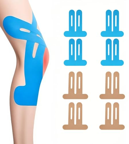 8 Piezas Kinesiotape para Rodilla, PreCut Kinesiotapes,Venda Neuromuscular Adhesiva, Para el Dolor de Rodilla Rayas,Impermeable y Elástico Cintas Kinesiologicas para Rodillas,Hombros,Tobillos &Muñecas