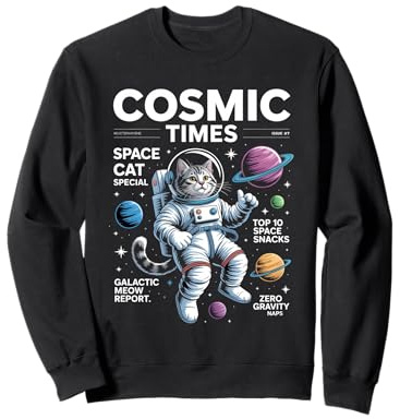 Cat in space - Cosmic Cat retro magazine cover for cat lover Sweatshirt