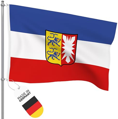 FBS Premium Flagge mit Ösen - Wetterfeste Flagge Deutschland 150x100cm - Strapazierfähige Fahnen und Flaggen aus aller Welt - Deutschland Fahne aus Spun-Polyester 155g/m (Schleswig-Holstein)