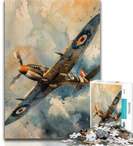 Spitfire-Flugzeug-Puzzle für Erwachsene, 1000 Teile, anspruchsvoll zu vervollständigen, Aber lustig und humorvoll, mit passendem Poster und Quizblatt, 38x26cm