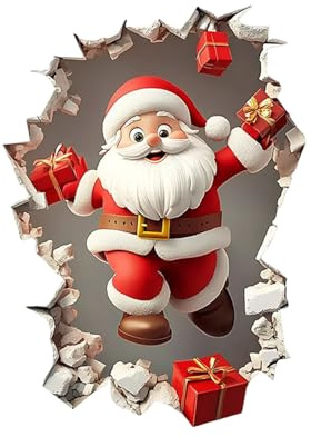 Kixolazr Adesivi Natalizi,Effetto 3D Babbo Natale Grandi Decorazioni | Arte Murale Decalcomanie Decorazioni Per Feste | Per Camera Da Ufficio Festa Finestra Cucina Soggiorno Porta Compleanno Servizi