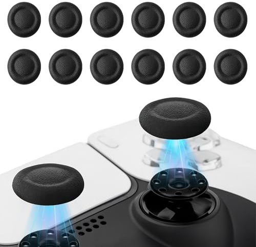 12pcs Thumb Grip Joystick Caps, Compatible with PS4/PS5 Controller, Ergonomic Design Non-Slip Grip (Black), Controller Replacement Accessories Precision Control, Anti-Slip Joystick Covers