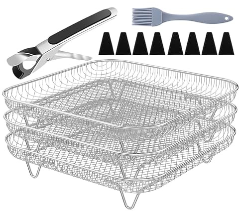 Air Fryer Rack - 8 Inch Non Stick Stainless Wire Rack | 13 Piece Square Stackable Basket Set for Drying Vegetables Bacon Meat Toast Baking Grilling Kitchen Accessories