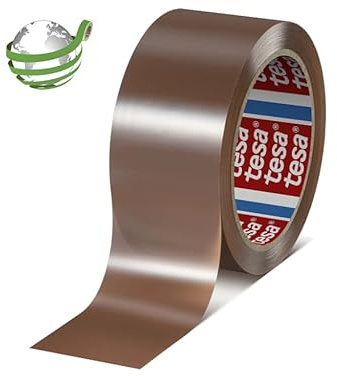 tesa 60416 Recycling-Paketband (Low Noise) – Nachhaltiges Klebeband für Versand & Lager bis 30kg – Reißfester PET-Träger