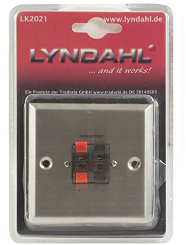 Lyndahl Lautsprecher Wandeinbaudose, 2fach, aus matt gebürstetem Edelstahl mit Klemmanschlüssen für zwei Lautsprecher,Lautsprecherdose geeigent für Unterputzdose