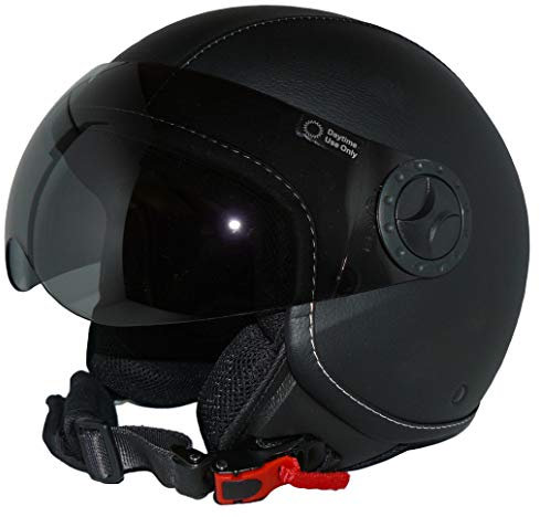 protectWEAR Jethelm Motorradhelm mit Visier im Kunstlederüberzug H730-Leder-XL